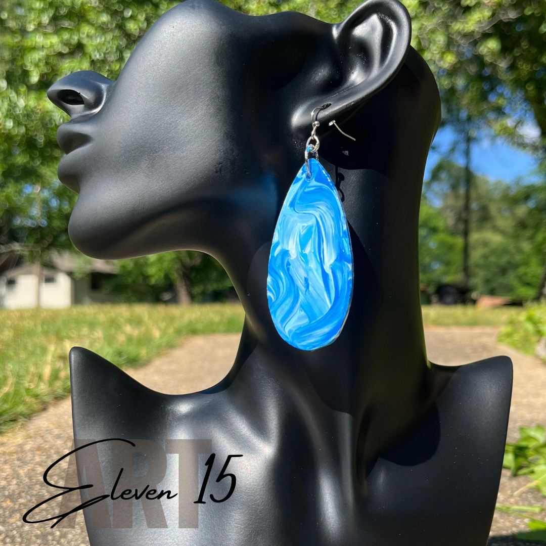 Handcrafted Blue Swirl Dangle Earrings - Custom Lightweight Statement Jewelry