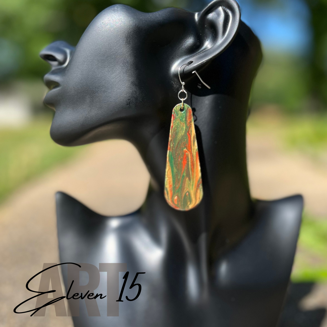 Close-up of the Handcrafted Dangle Earrings, featuring custom designs and hypoallergenic hooks.